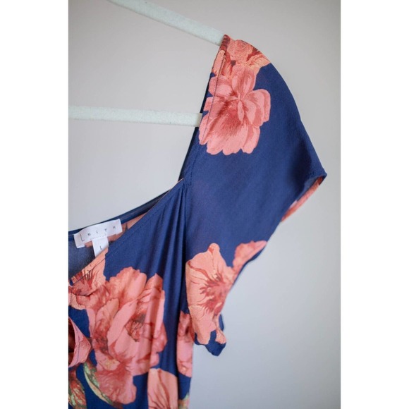 Nordstrom LEITH Navy Red Floral Square Neck Cut Out Midi Dress SZ L - Picture 3 of 11